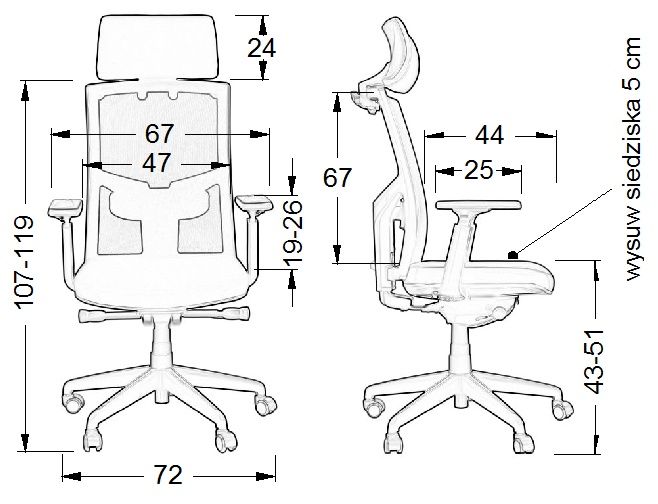 Fotel Biurowy Obrotowy EF-KB8922 - Rysunek Techniczny fotel biurowy,fotel obrotowy,krzesło biurowe,krzesło obrotowe,fotel do biura