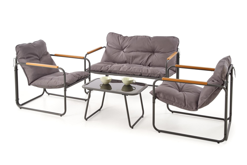 HUDSON, zestaw ogrodowy ( sofa, fotel 2x, ława ), popielaty / brązowy