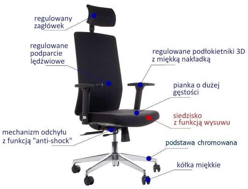 ZN-807-C-30 Fotel Biurowy czarny z wysuwem siedziska