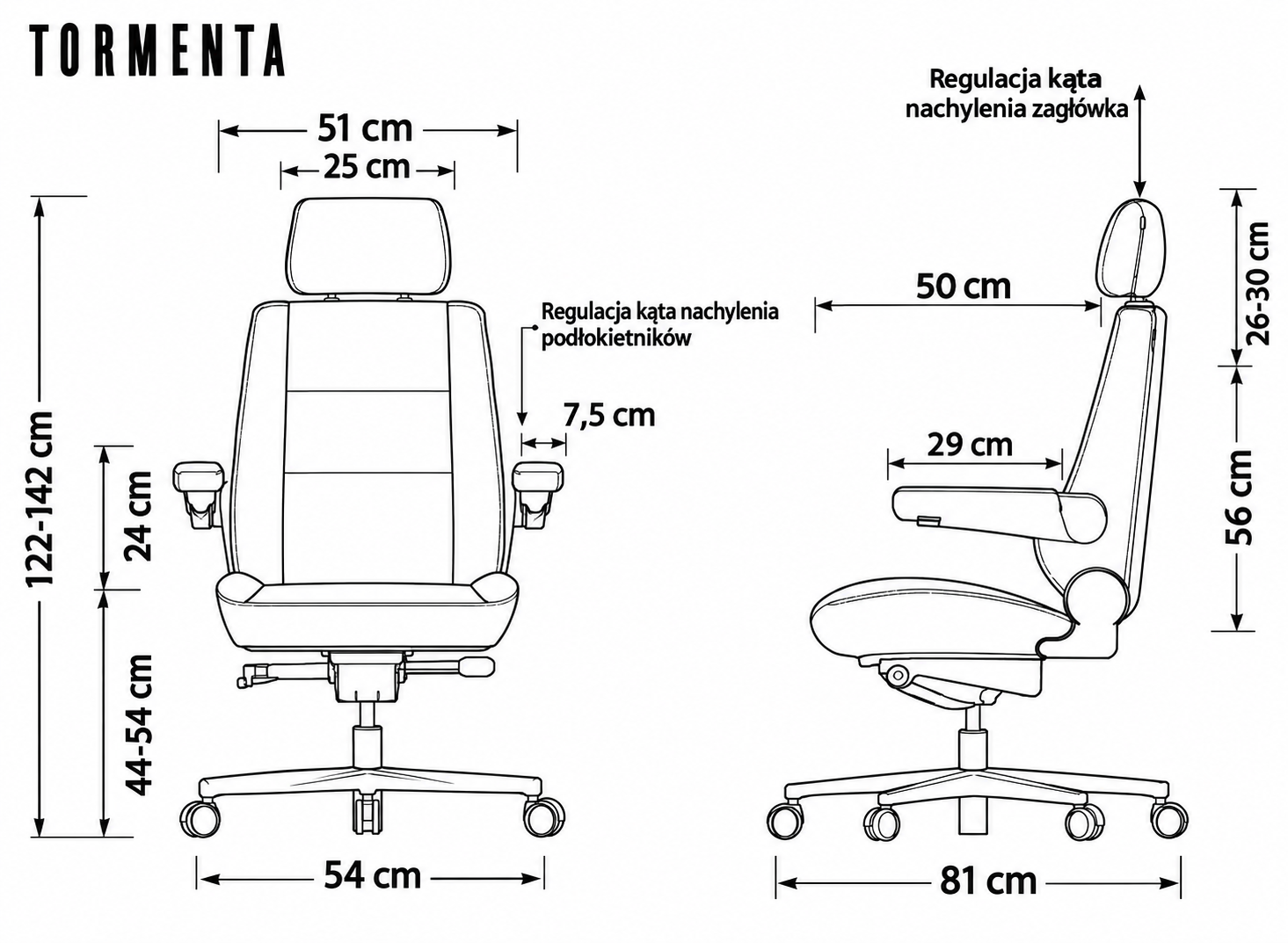 Fotel obrotowy TORMENTA - atest wytrzymałości do 200 kg