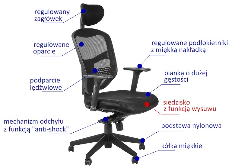 HN-5038 Fotel Biurowy czarny z wysuwem siedziska