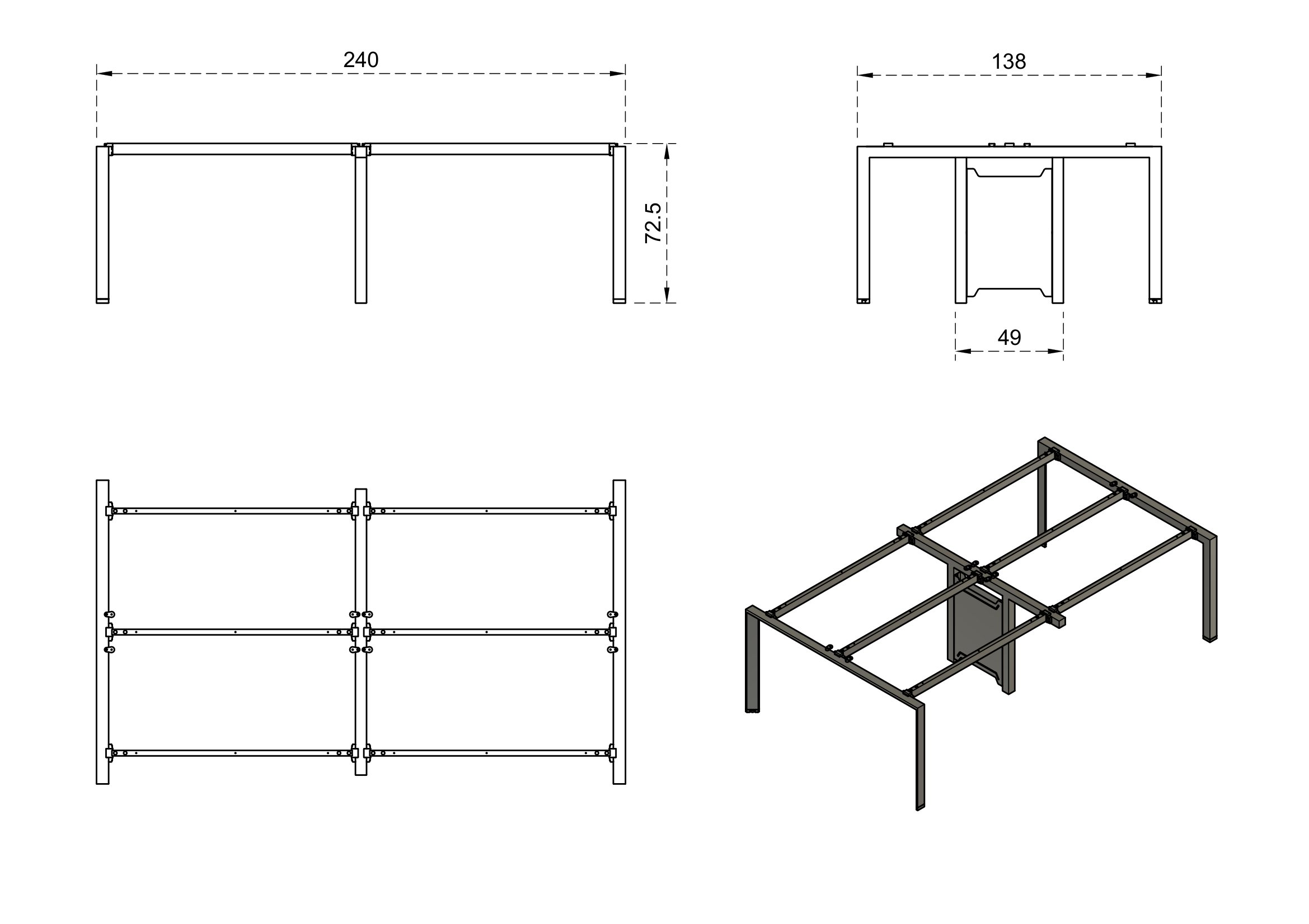 Stelaż do biurka / stołu PASON WORKSTATION 4 / biały 240x138 cm
