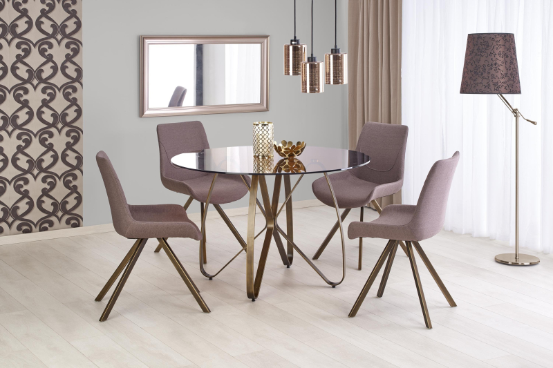 Stół LUNGO O120/76 cm, brązowy/złoty antyczny