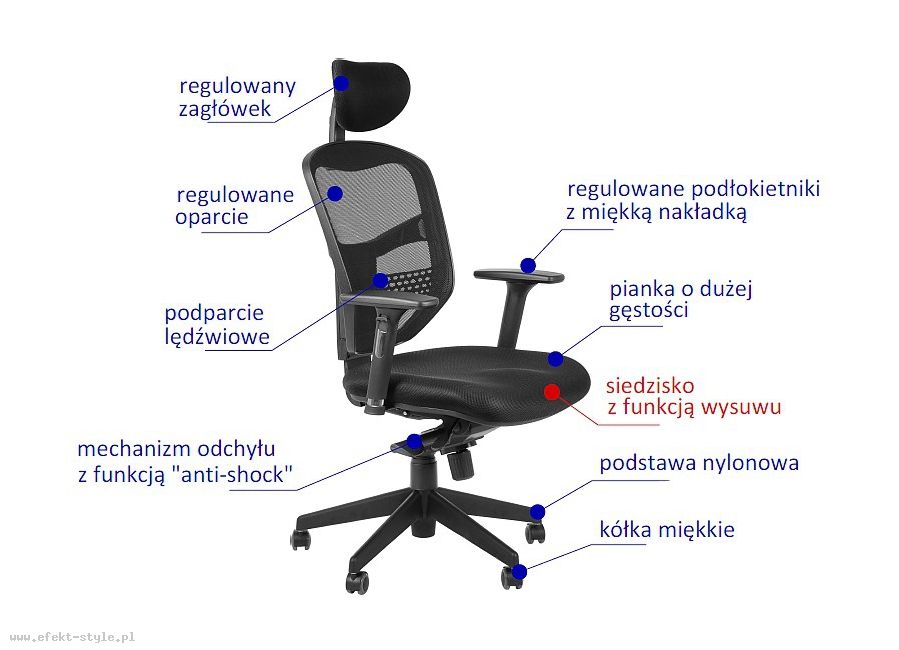 HN-5038 Fotel Biurowy czarny z wysuwem siedziska