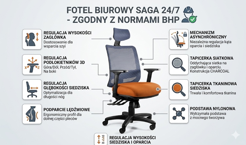 SAGA (1219) Fotel obrotowy - SIATKA SM03 NIEBIESKA/TKANINA BL405 MANDARIN