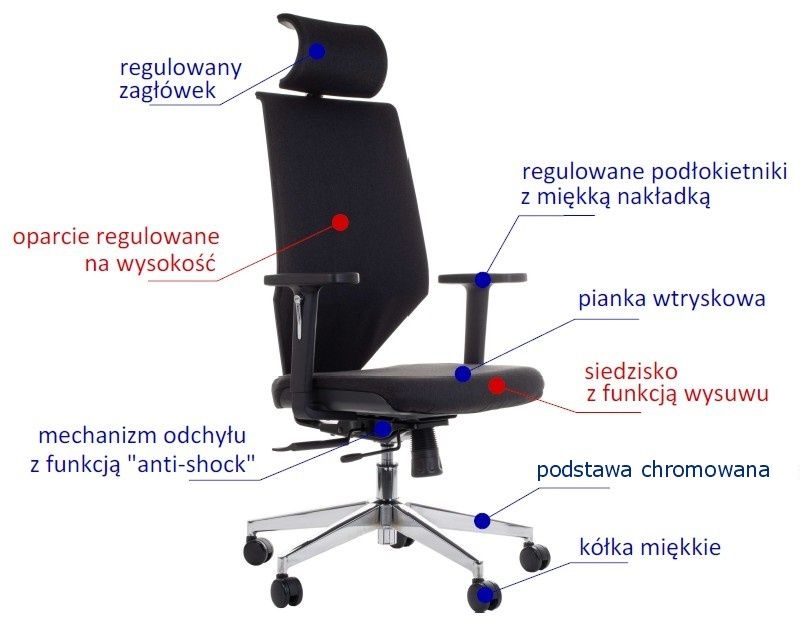 ZN-805C-30 Fotel Biurowy Obrotowy czarny z wysuwem siedziska