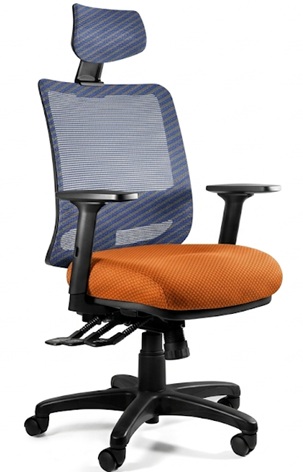 SAGA (1219) Fotel obrotowy - SIATKA SM03 NIEBIESKA/TKANINA BL405 MANDARIN