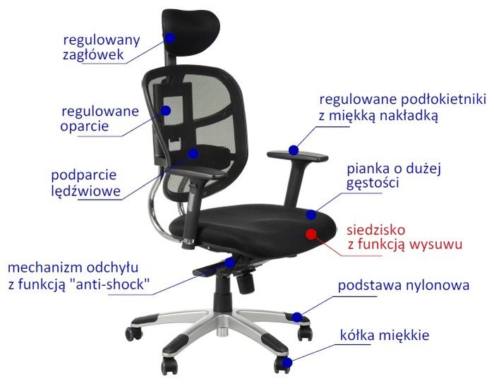 HN-5018 Fotel Biurowy szary z wysuwem siedziska