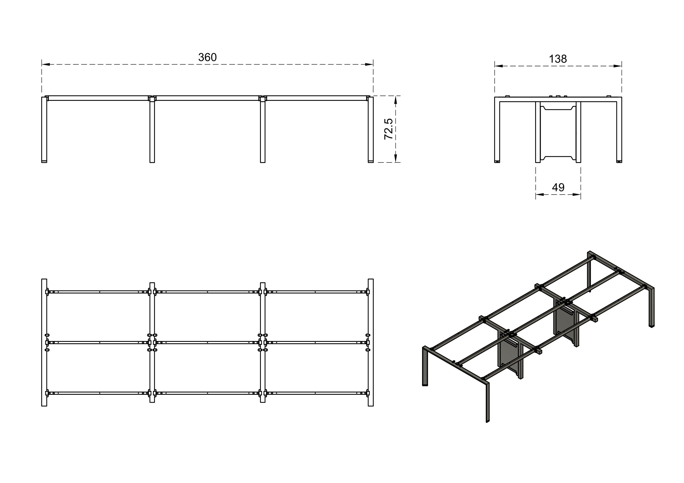 Stelaż do Stołu / Biurka PASON WORKSTATION 6 – biały 360x138 cm