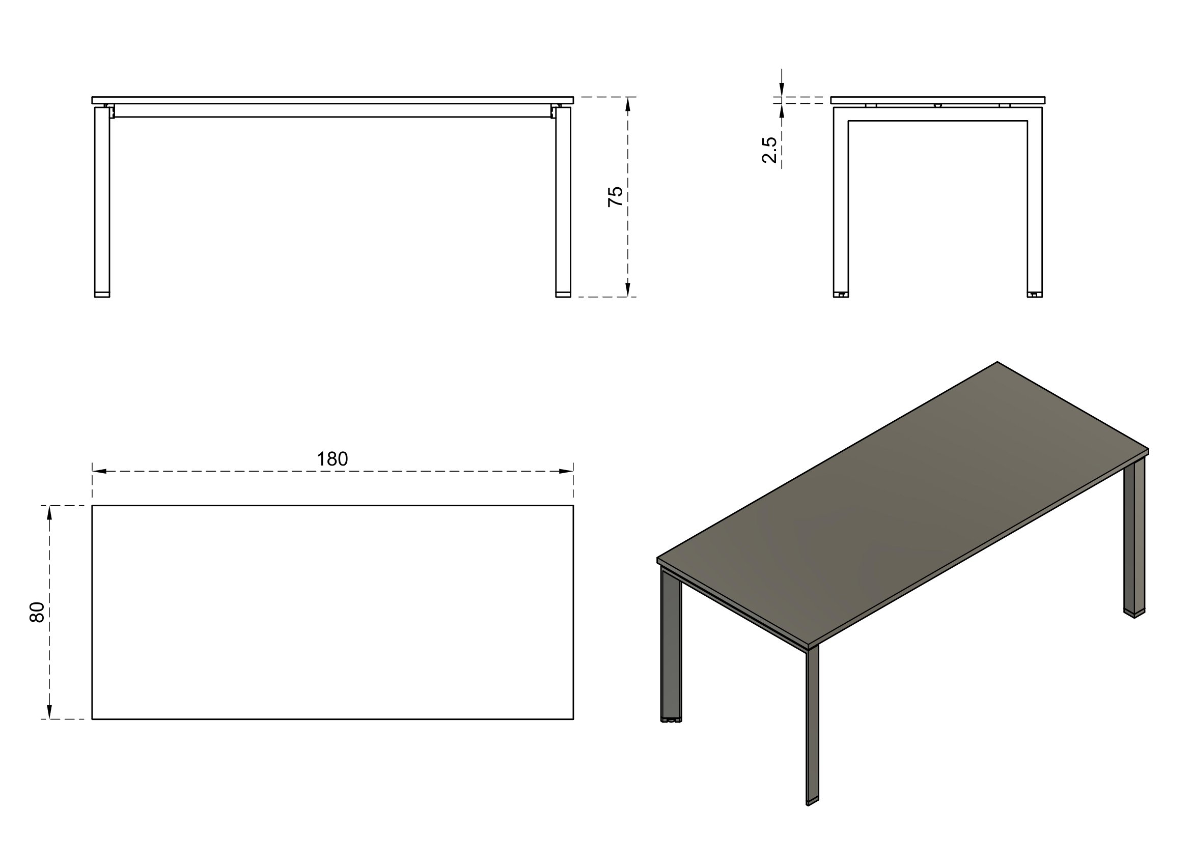 Biurko / Stół PASON MANAGER DESK 180x80 cm – Antracyt Blat / Biały Stelaż