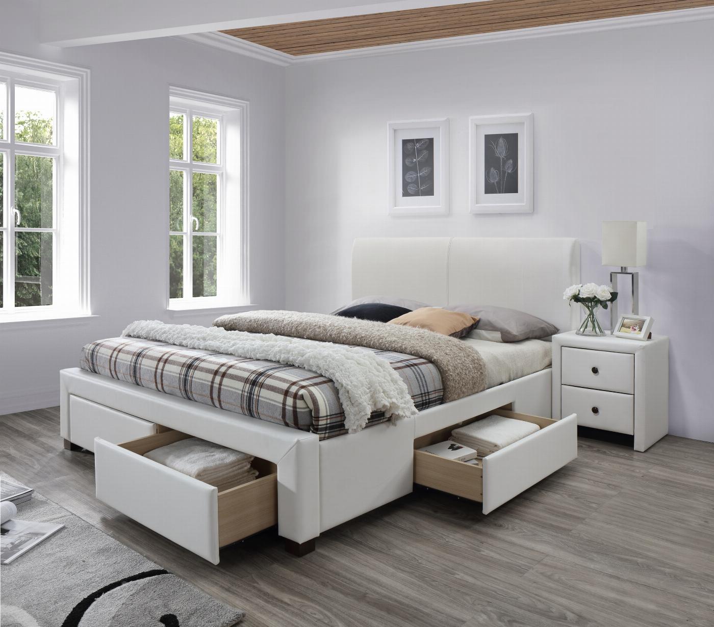 MODENA 2 łóżko tapicerowane z szufladami biały (6p=1szt)