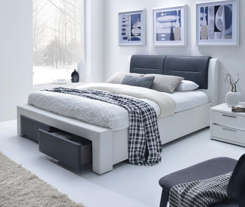 CASSANDRA S 140 cm łóżko tapicerowane z szufladami czarno-biały (5p=1szt)