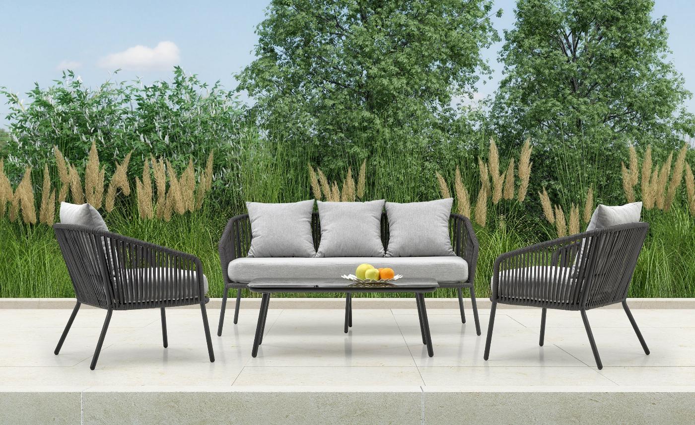 ROCCA zestaw ogrodowy ( sofa + fotel 2x + ława ), ciemny popiel / jasny popiel