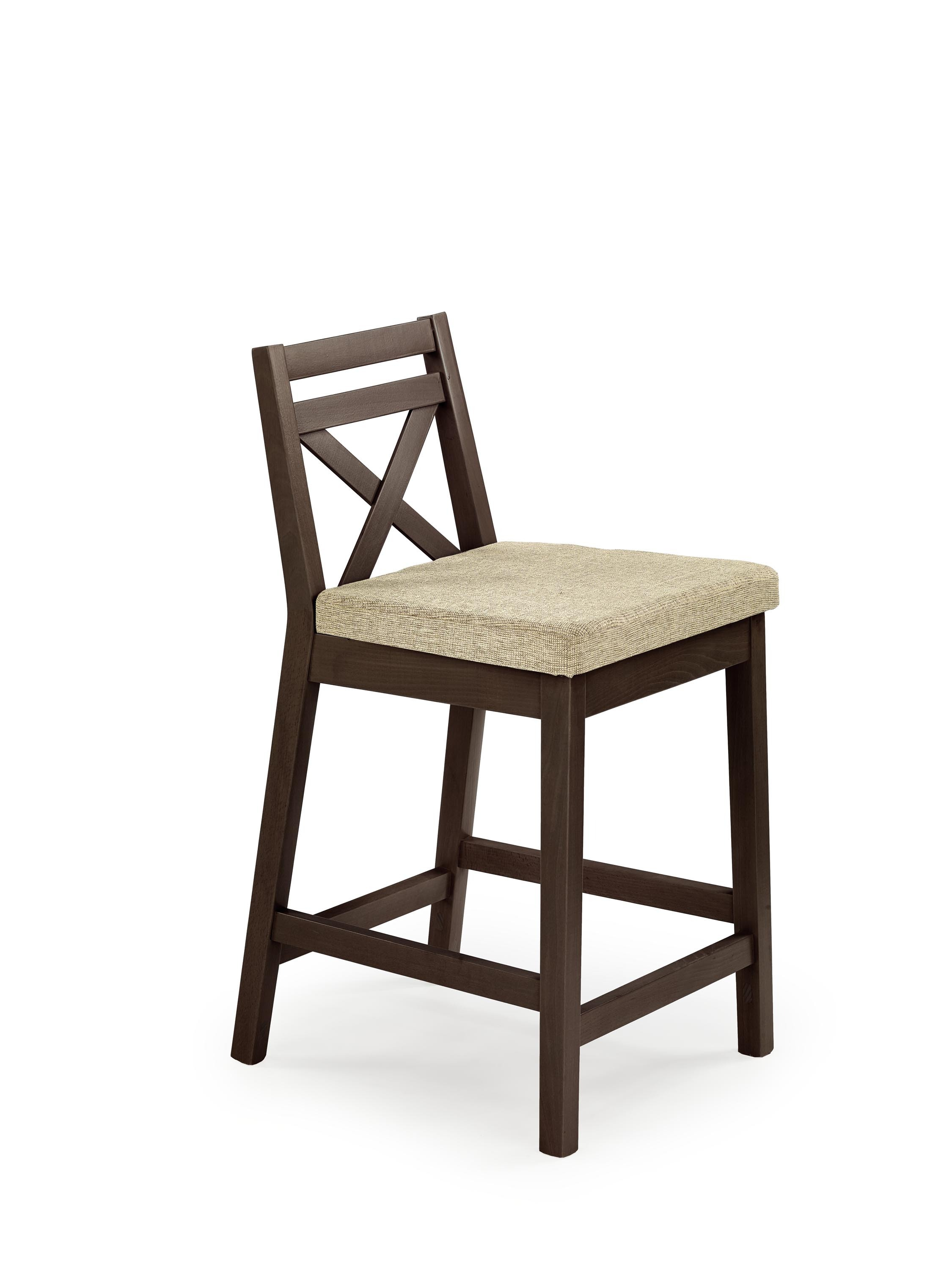BORYS LOW krzesło barowe niskie ciemny orzech / tap. Lars 07 (1p=1szt)