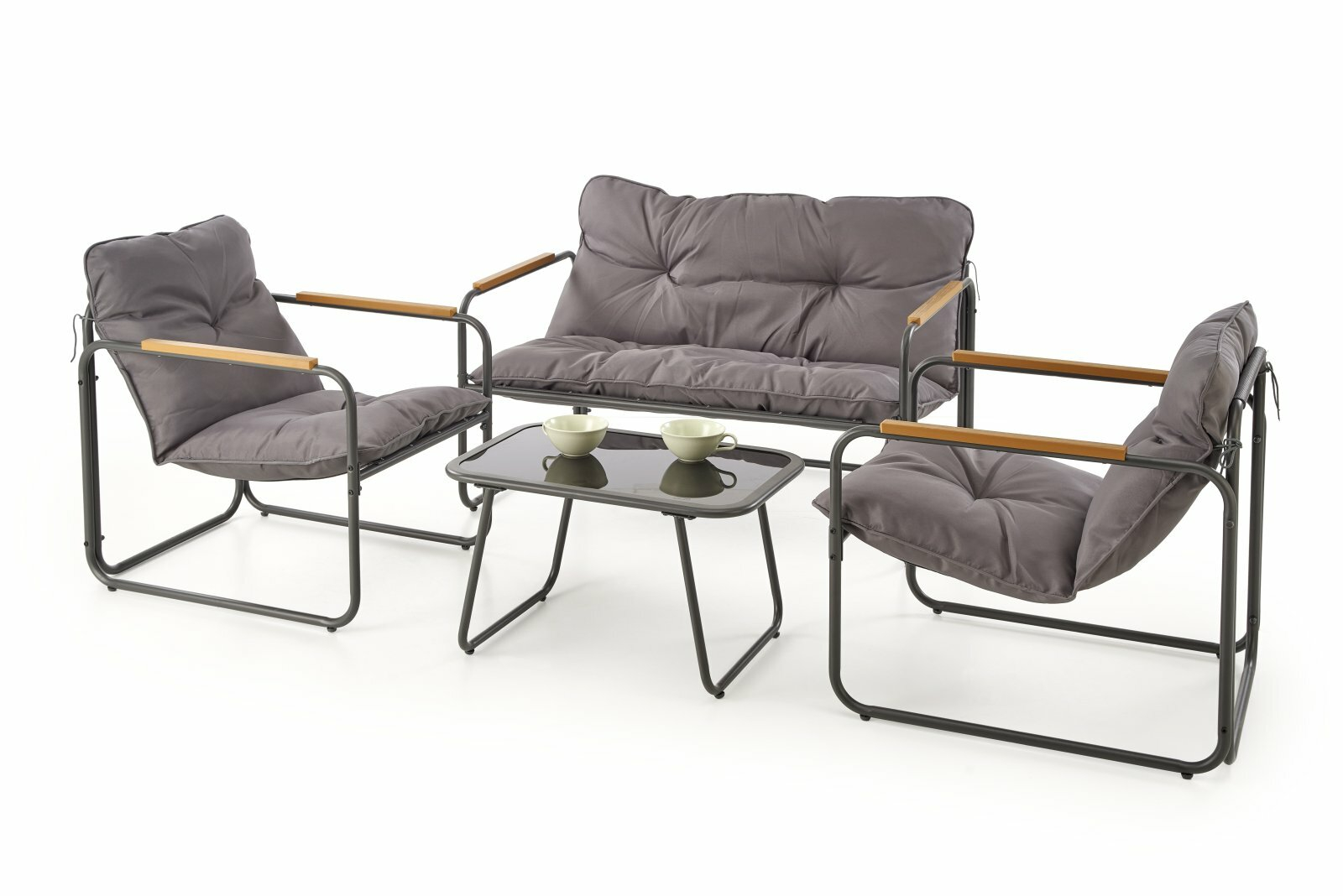 HUDSON, zestaw ogrodowy ( sofa, fotel 2x, ława ), popielaty / brązowy