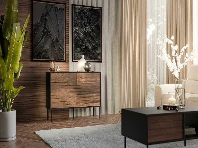 CORTINA komoda 120 ( 1D3S )  czarny/orzech ( 1 szt.=2 p. )