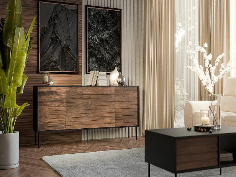 CORTINA komoda 200 (4D )  czarny/orzech ( 1 szt.=2 p. )