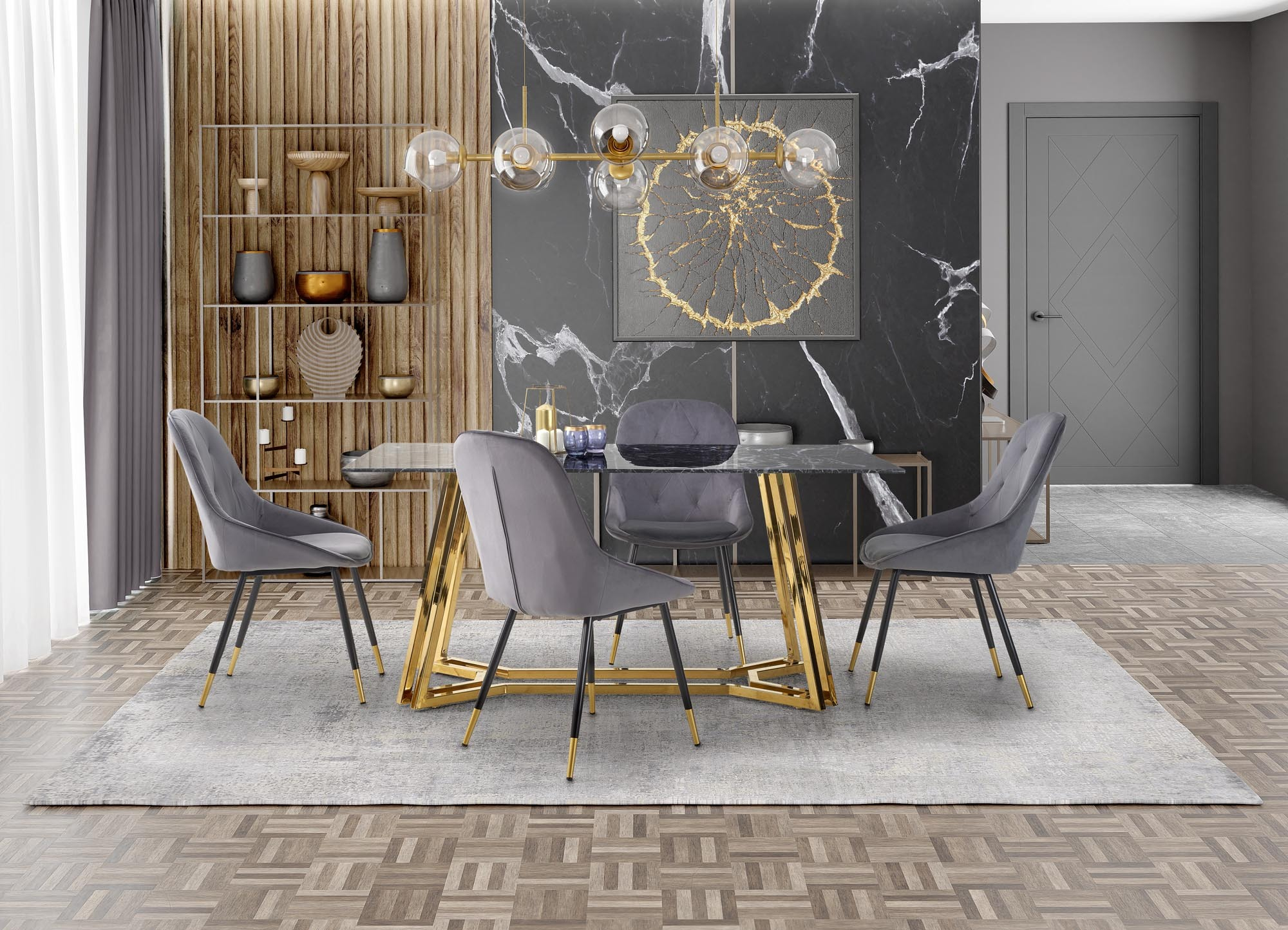 KONAMI stół, 160/90/75 cm, kolor: blat - czarny marmur, nogi - złoty