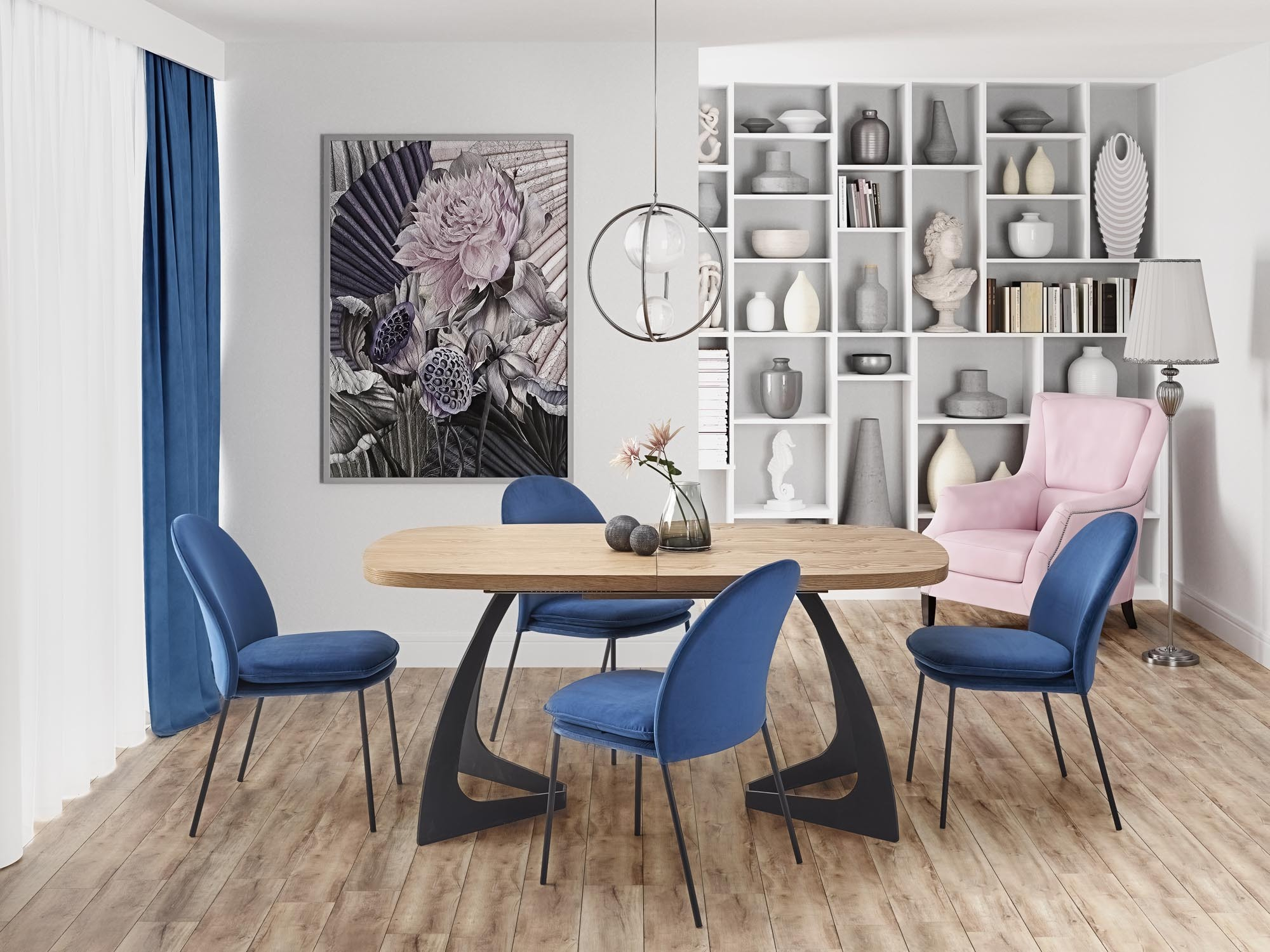 VELDON stół rozkładany, 160-200/90/75 cm, blat - dąb naturalny, nogi - czarny