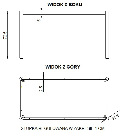 Stelaż do stołu i biurka 57/OA nogi okrągłe fi 5 cm - ALUMINIUM -66x66