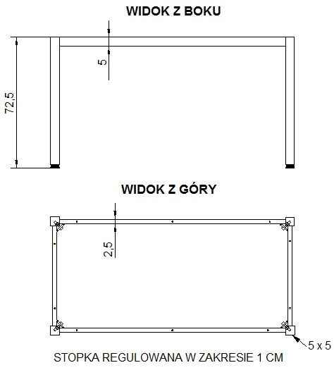 Stelaż do stołu i biurka A057/KA nogi kwadratowe 5x5 cm - ALUMINIUM - 116x76