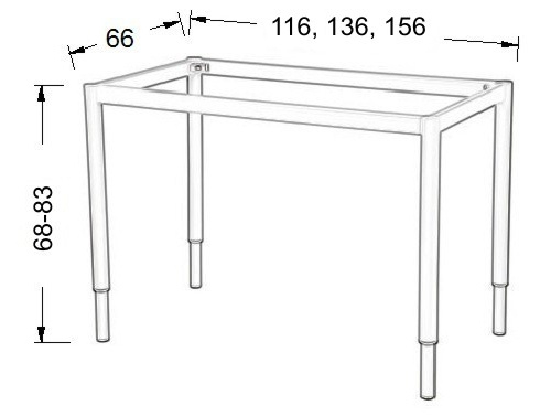 Stelaż regulowany do stołu i biurka 57OR/OA nogi okrągłe fi 5cm - alu - 116x66