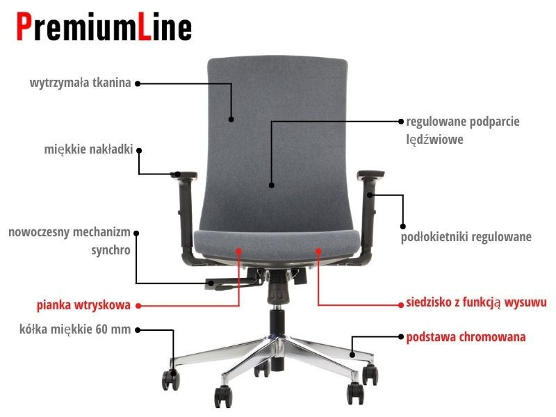 Krzesło biurowe TONO grafit podstawa chromowana