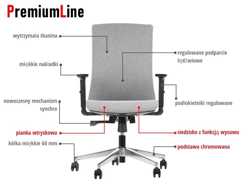 Krzesło biurowe obrotowe TONO szary podstawa chromowana