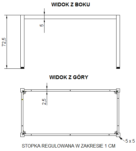 Stelaż do biurka i stołu A057/196/KB nogi kwadratowe - biały - 196x76 cm