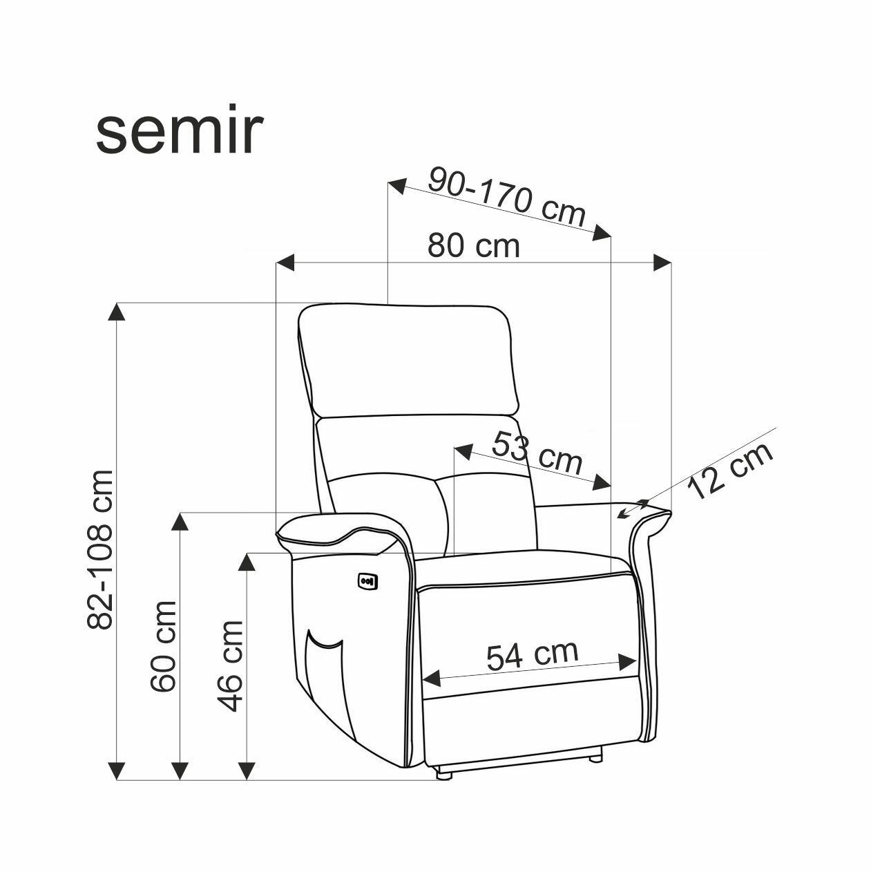 SEMIR fotel z funkcja elektrycznego rozkładania / gniazdo USB, ciemny zielony