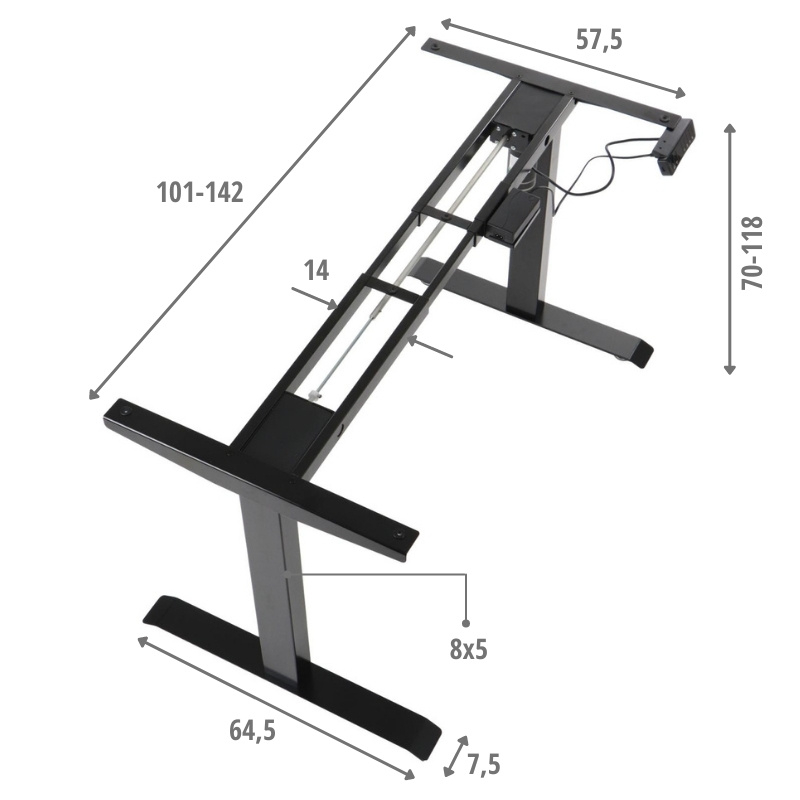 Stelaż UT01N-2T z elektryczną regulacją wysokości w zakresie 70-118 cm 1-silnikowy/ kolor czarny