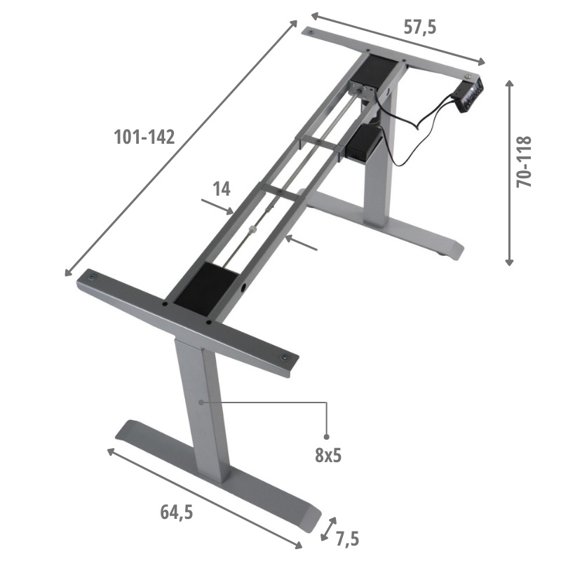 Stelaż UT01N-2T z elektryczną regulacją wysokości w zakresie 70-118 cm 1-silnikowy/ kolor szary