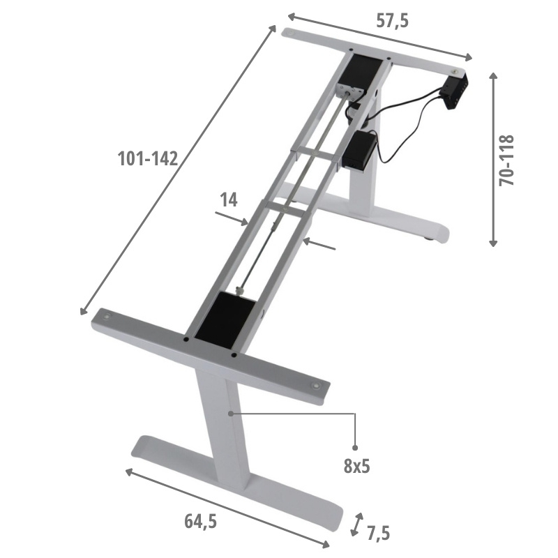 Stelaż UT01N-2T z elektryczną regulacją wysokości w zakresie 70-118 cm 1-silnikowy/ kolor biały