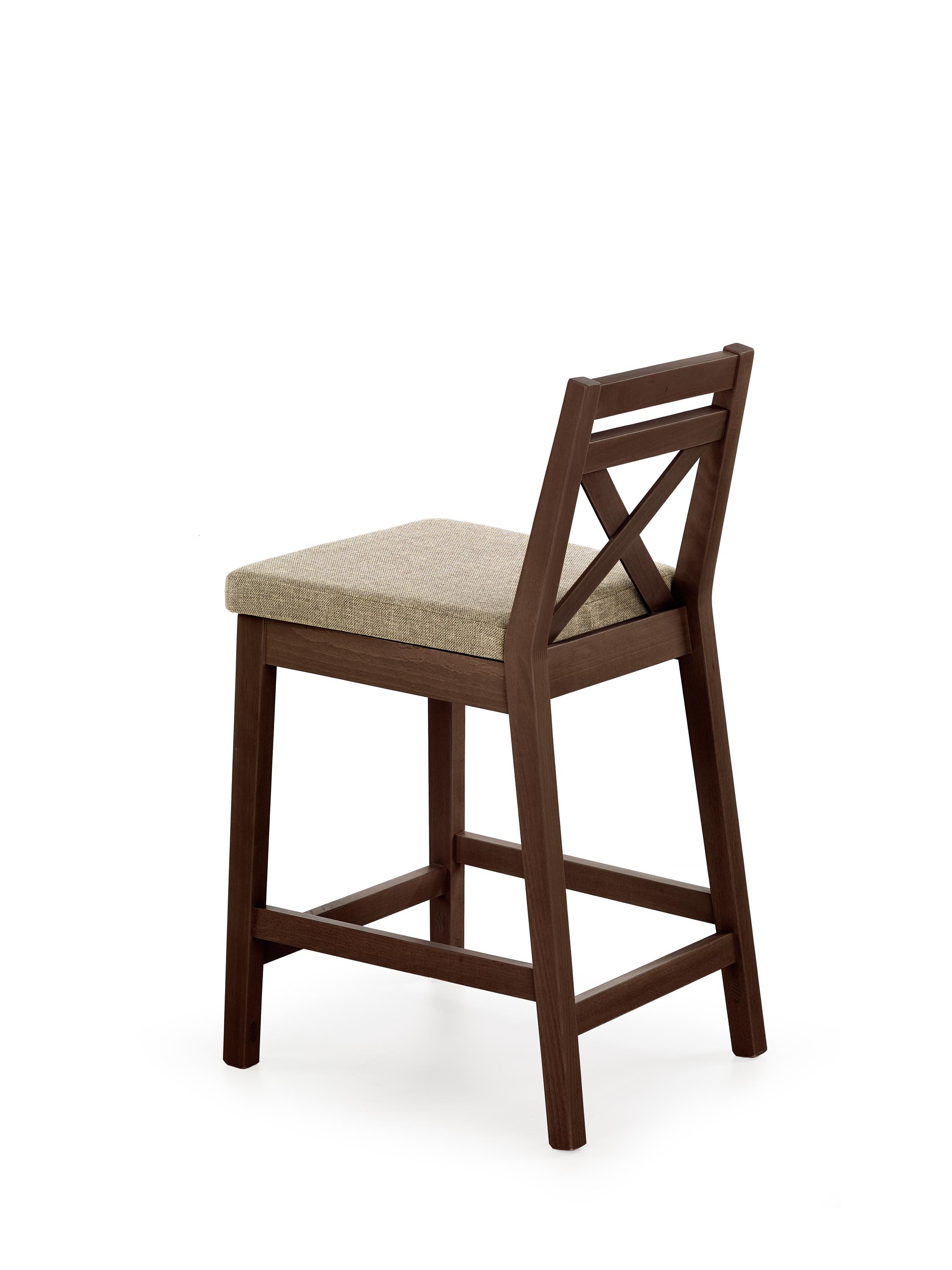 BORYS LOW krzesło barowe niskie ciemny orzech / tap. Lars 07 (1p=1szt)