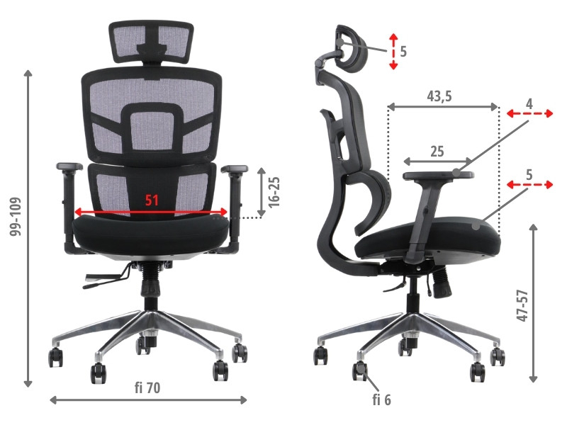Fotel biurowy obrotowy TREX czarny podstawa aluminiowa