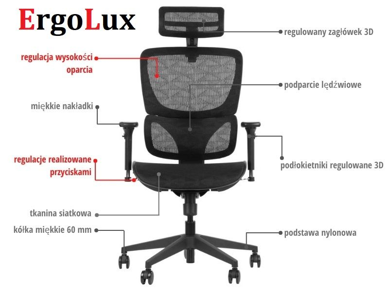 Fotel biurowy obrotowy ErgoLux S1 siedzisko siatkowe