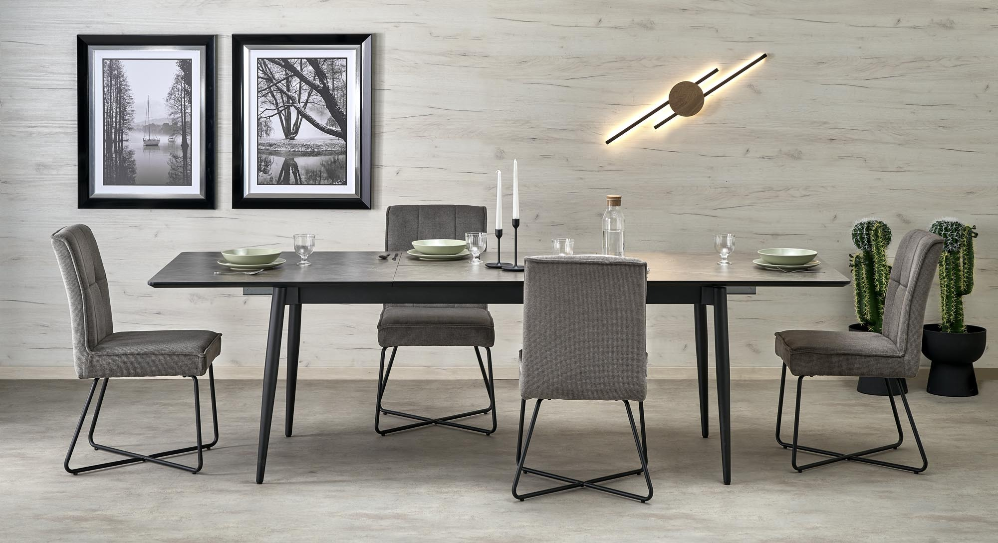 CHARLES stół rozkładany 180-260/90/76/80-170 cm, blat - popielaty marmur, nogi - czarny