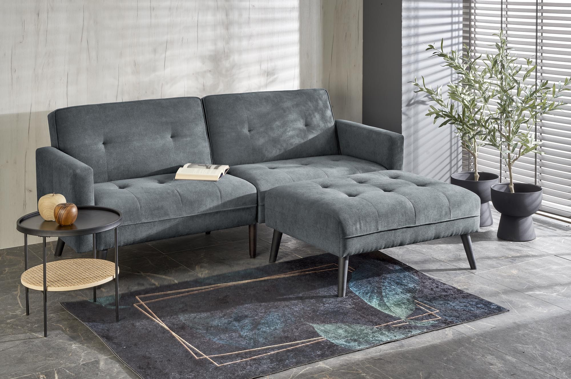 CORNELIUS sofa rozkładana z funkcją narożnika popiel