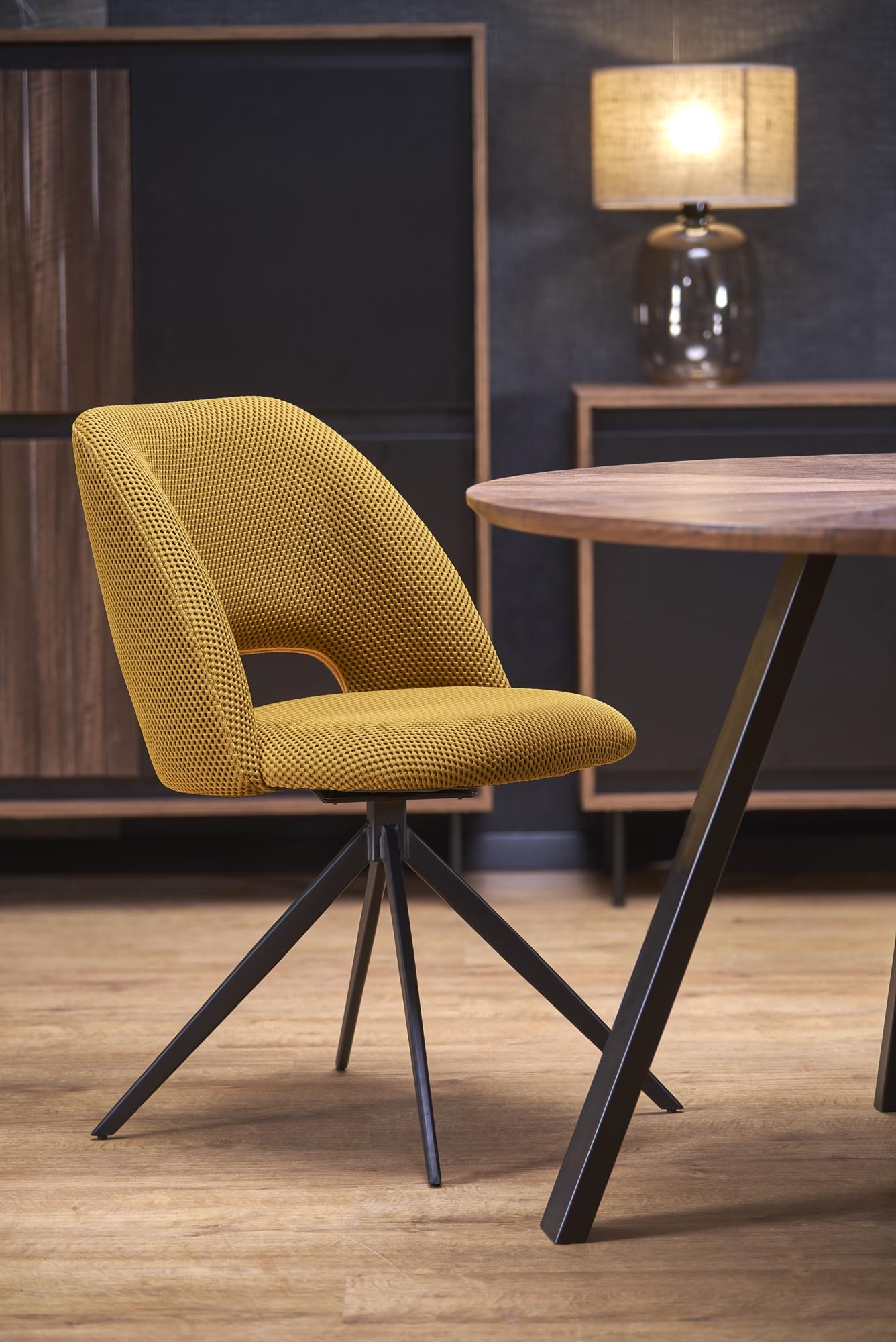 DANILO stół okrągły fi 120/74/65 cm, blat - orzechowy, nogi - czarny