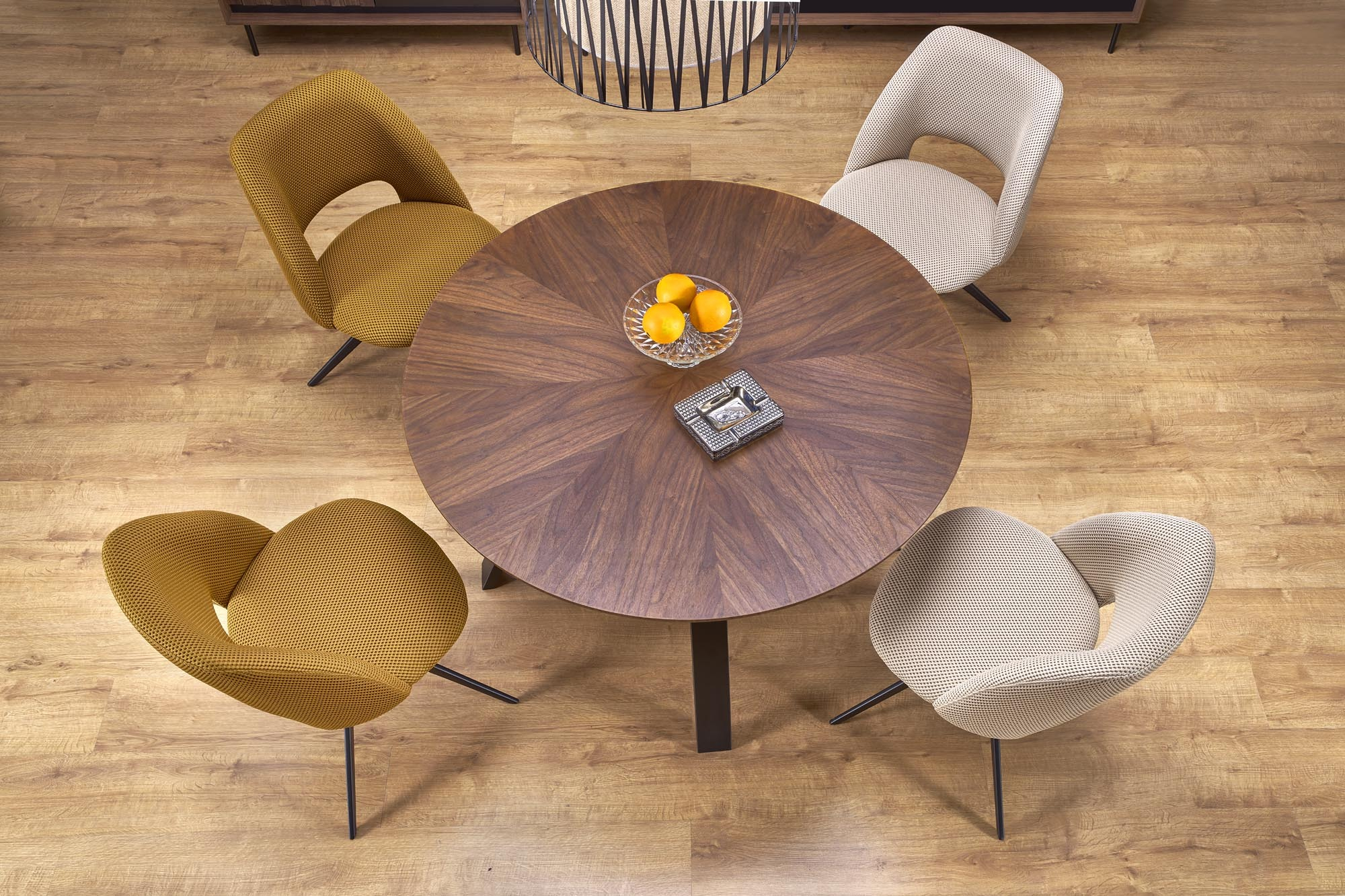 DANILO stół okrągły fi 120/74/65 cm, blat - orzechowy, nogi - czarny