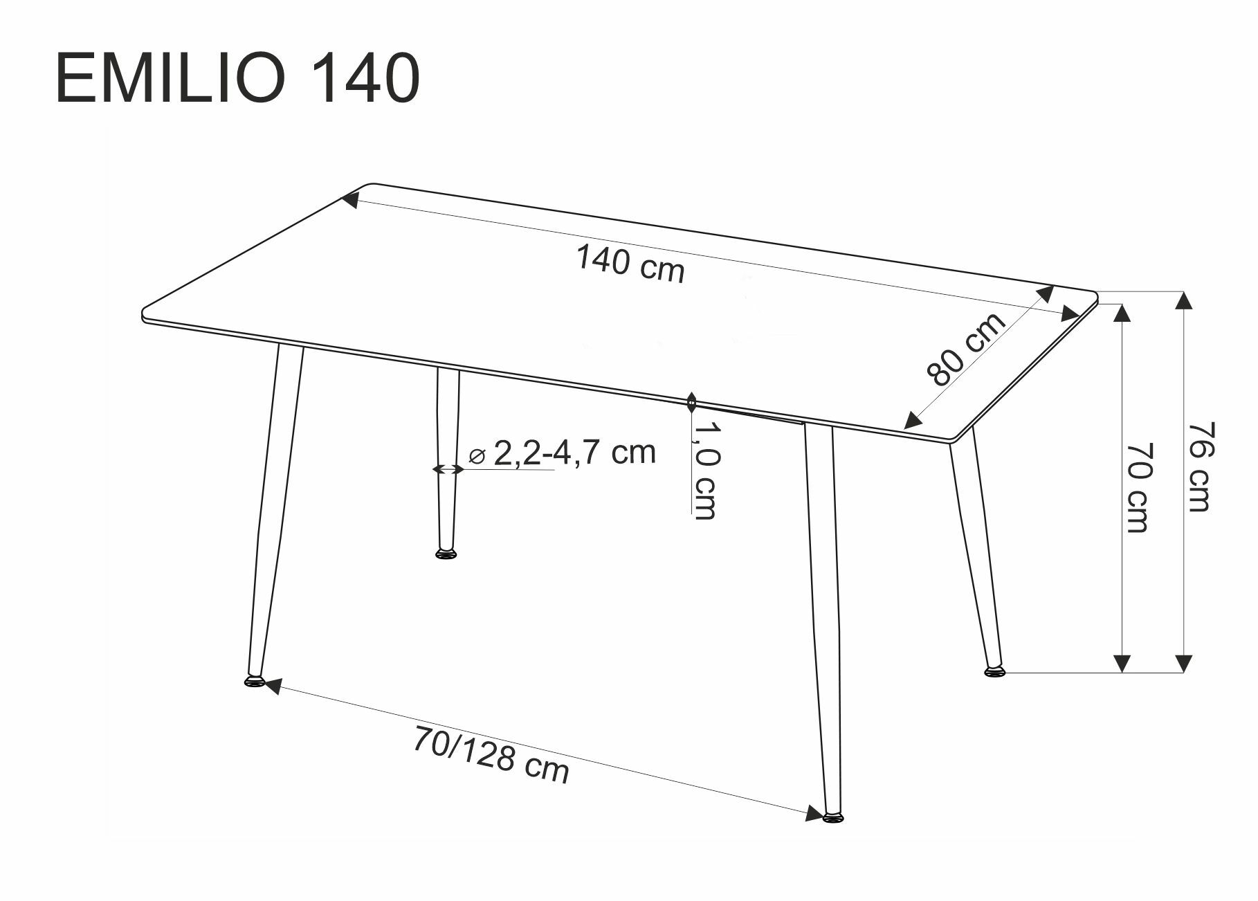 EMILIO 140 stół blat - biały marmur, nogi - czarny