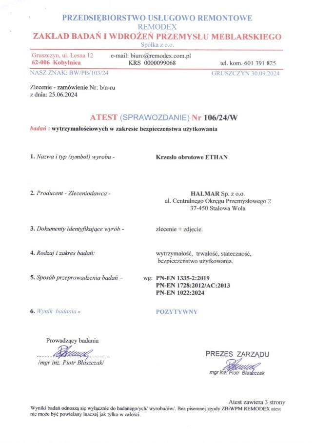 ETHAN fotel biurowy popielaty z atestem