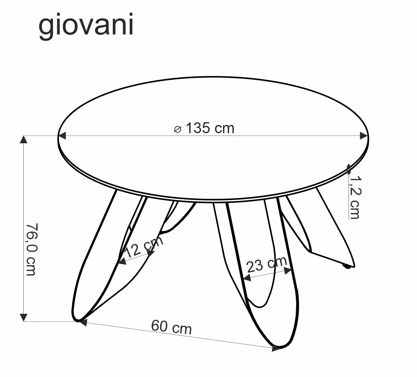 GIOVANI stół okrągły 135/76/60 cm, blat - zielony marmur, nogi - czarny