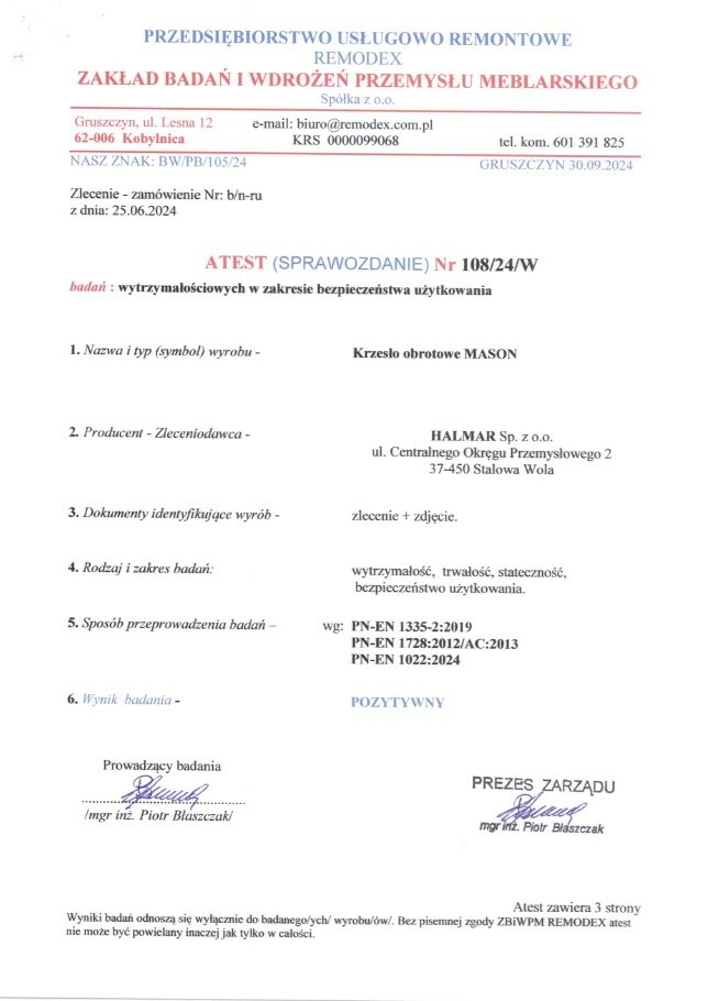 MASON fotel obrotowy czarny-atestowany