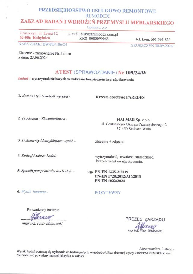 PAREDES krzesło obrotowe czarny- atestowany