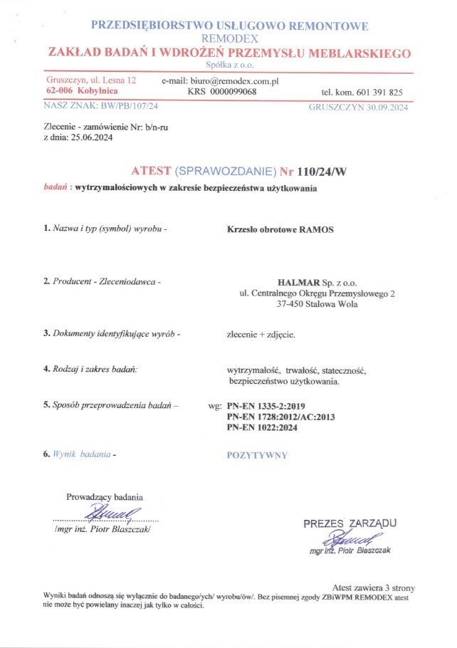 RAMOS fotel obrotowy czarny - atestowany