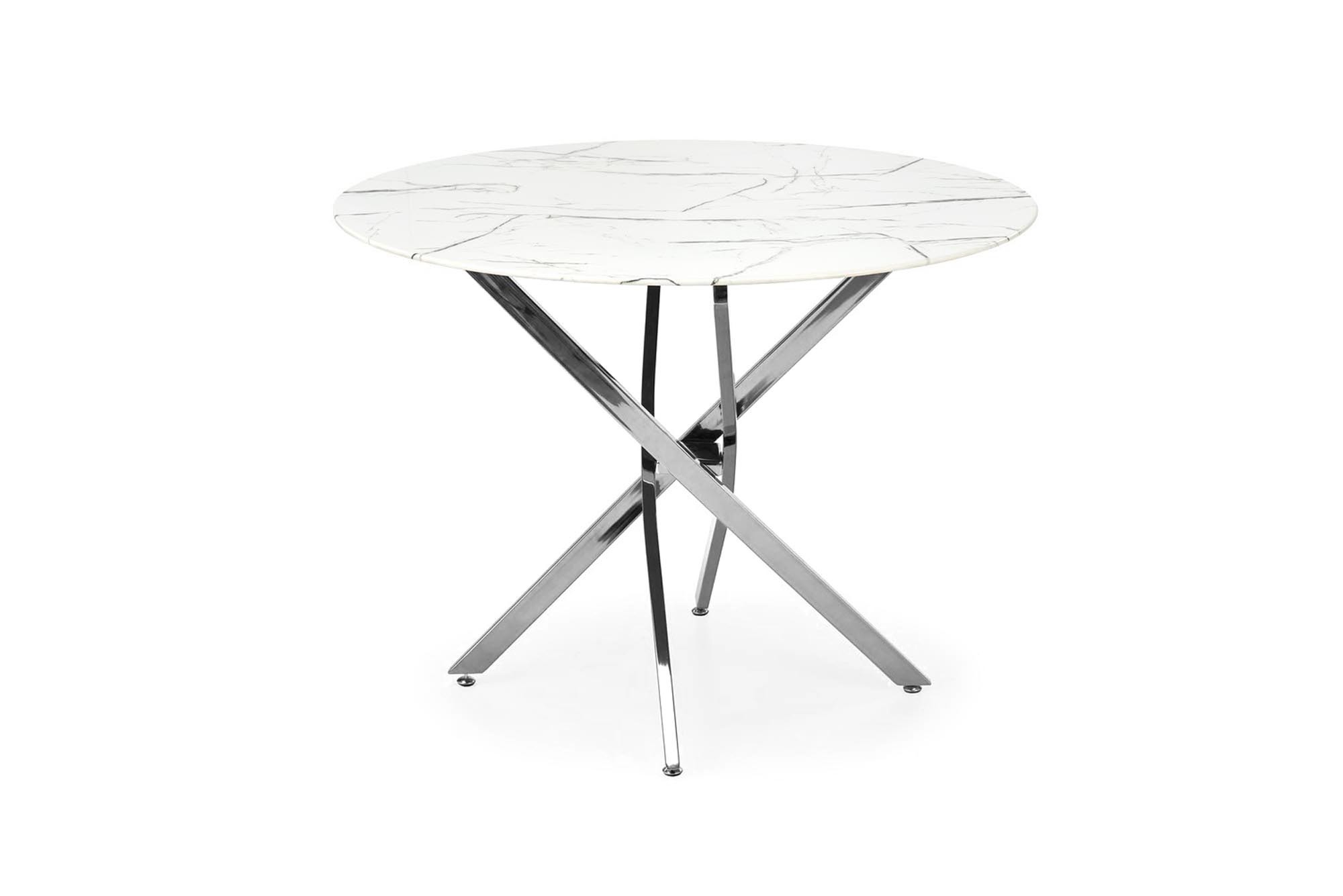 RAYMOND 3 stół fi 100/73 cm, blat - biały marmur, nogi - srebrny