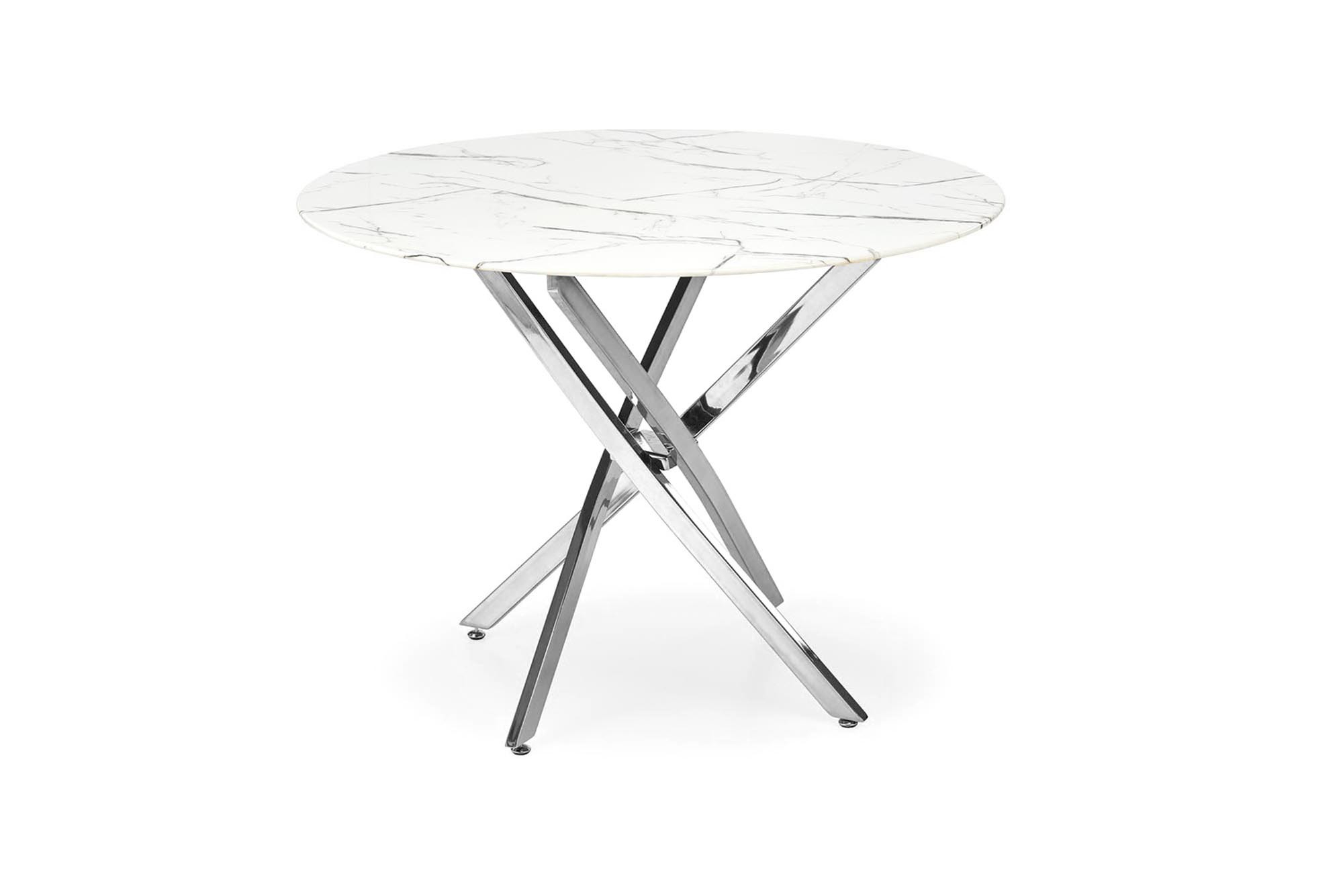 RAYMOND 3 stół fi 100/73 cm, blat - biały marmur, nogi - srebrny