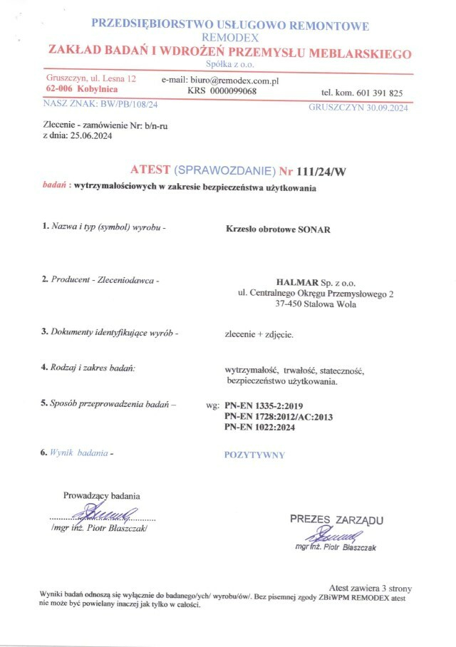 SONAR fotel obrotowy czarny- atestowany