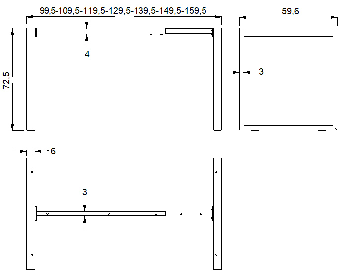 Stelaż metalowy do stołu/biurka NY-131A/60 z regulacją długości belki 100-160x szer.60 x wys. 72,5 kolor szary